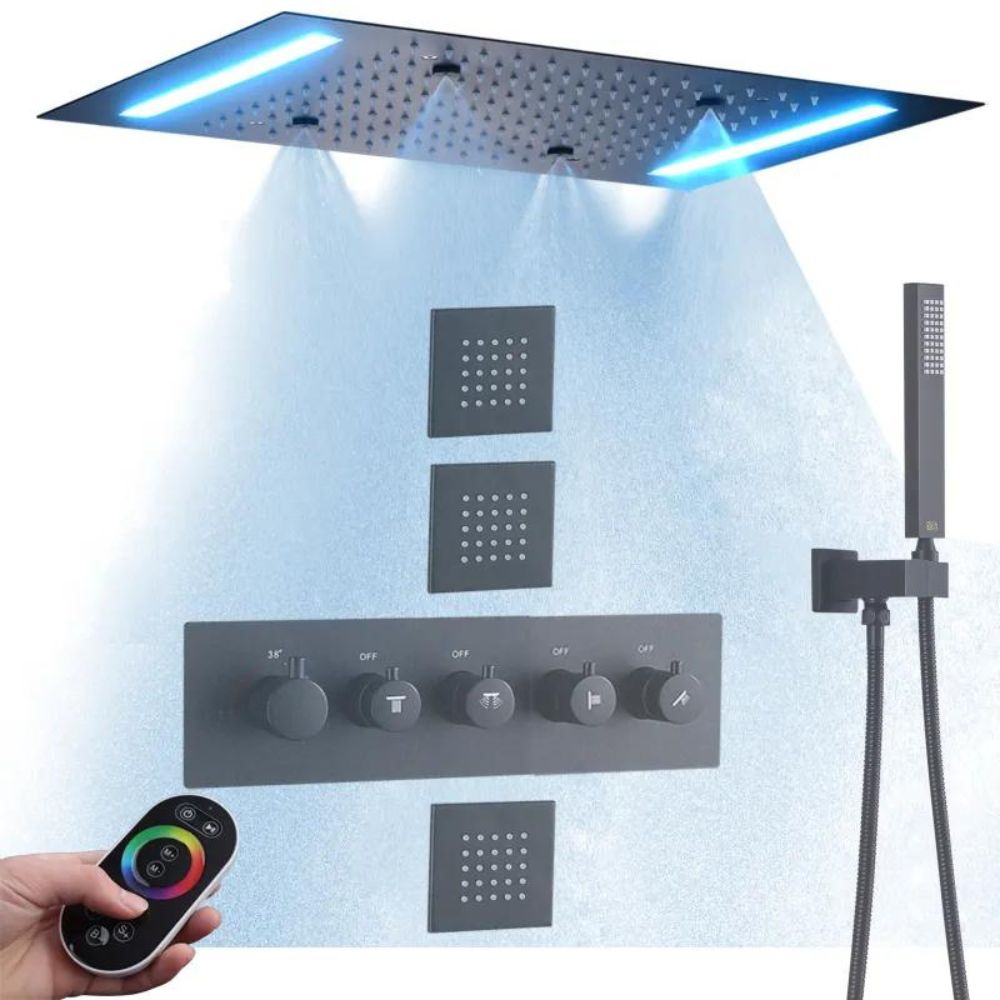 Large Bathroom LED Shower Head Thermostatic Faucet with Message Sprayer